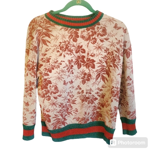 Gucci floral print green red stripe ribbed collar cuff neoprene scuba knit - Picture 1 of 4